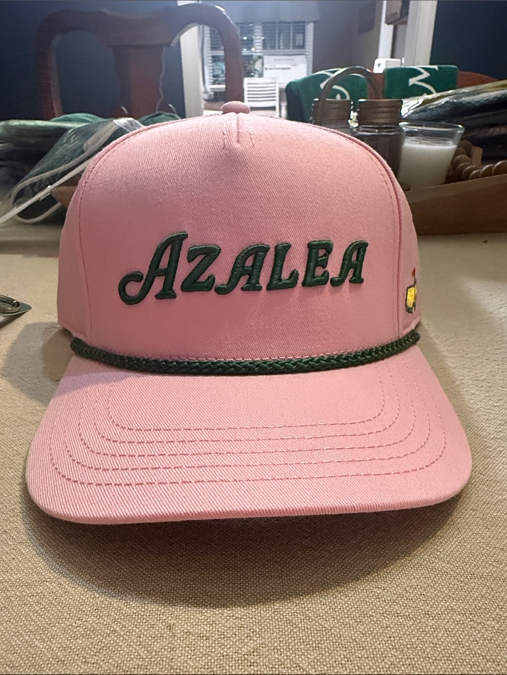 Masters Pink "Azalea" Embroidered Hat with Green Trim